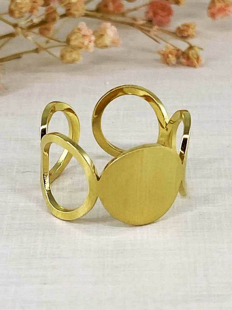 Bague Ajustable En Acier Inoxydable Doré - Ciselée, Style Jonc Large - Neuf Sans Emballage - Marque Accessorize